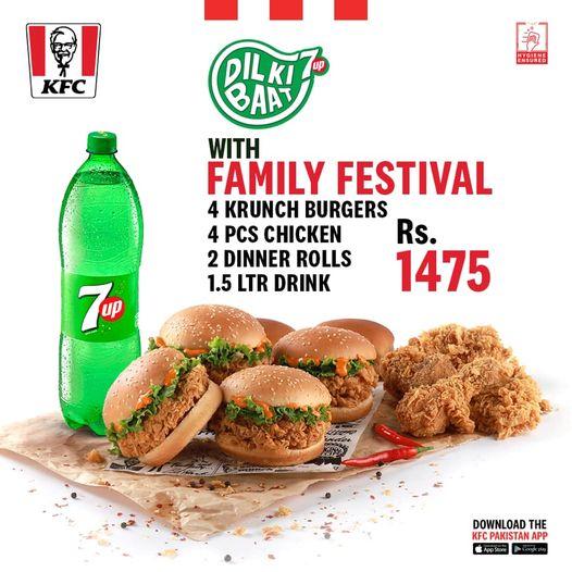 KFC Family Festival 1 Deal JUST Rs. 1475 (4 Krunch Burgers, 4 Pcs